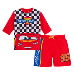 Boys Disney Cars Swim Shorts + Rash Vest Lighnting McQueen 2 Piece Swim Set - 7-8 Years
