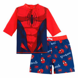 Boys Spider-man Swim Shorts + Rash Vest 2 Piece Swim Set Surf Top + Board Shorts - 2-3 Years