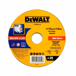 Dewalt 115mm 4.5" 1mm Thin INOX Metal Cutting Disc 22mm Bore Flat Disc x 25 Pack