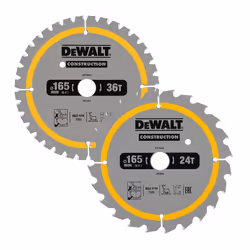 Dewalt DT90270 Construction Circular Saw Blade 2 Pack 165mm 24 + 36 Tooth DCS565