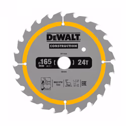 Dewalt DT90270 Construction Circular Saw Blade 2 Pack 165mm 24 + 36 Tooth DCS565