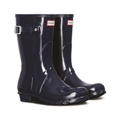 ) Hunter Original Short Gloss Rubber Women's Navy Wellington Boots - Blue, 7 (Adults'