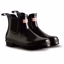 ) Hunter Original Chelsea Gloss Rubber Women's Black Wellington Boots - Black, 4 (Adults'