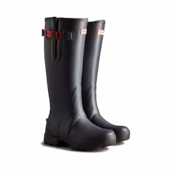 ) Hunter Balmoral Adjustable Rubber Women's Navy/Peppercorn Wellington Boots - Blue, 3 (Adults'