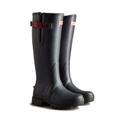 ) Hunter Balmoral Adjustable Rubber Women's Navy/Peppercorn Wellington Boots - Blue, 4 (Adults'