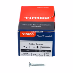 Timco Twin-Threaded Double Countersunk Silver Woodscrews - 7 x 1