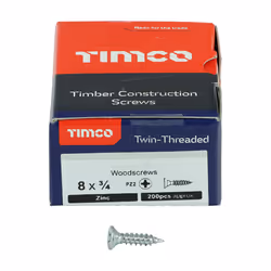 TIMCO Twin-Threaded Countersunk Silver Woodscrews - 8 x 3/4