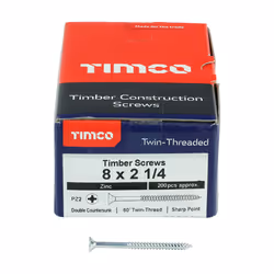 TIMCO Twin-Threaded Countersunk Silver Woodscrews - 8 x 2 1/4