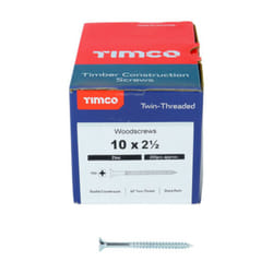 Timco Twin-Threaded Double Countersunk Silver Woodscrews - 10 x 2 1/2