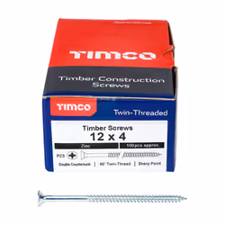 TIMCO Twin-Threaded Countersunk Silver Woodscrews - 12 x 4