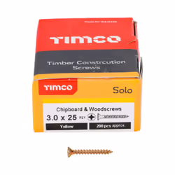 Timco Solo Double Countersunk Gold Woodscrews - 3.0 x 25