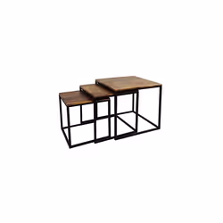 Alana Set of 3 Nesting TableVintage Wooden TopsSteel Black Legs 40x40x42 cm