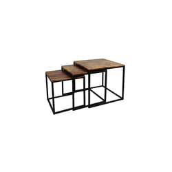 Alana Set of 3 Nesting TableVintage Wooden TopsSteel Black Legs 40x40x42 cm