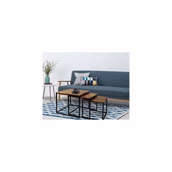 Alana Set of 3 Nesting TableVintage Wooden TopsSteel Black Legs 40x40x42 cm