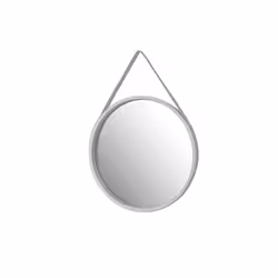 M31W Leather Strap Wooden Wall Round Hanging Decorative Vanity Mirror (White, 50 Dia cm)