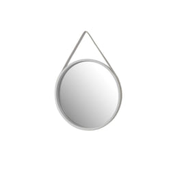 M31W Leather Strap Wooden Wall Round Hanging Decorative Vanity Mirror (White, 50 Dia cm)