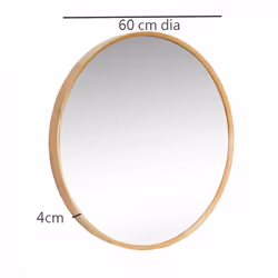Round Wood Accent Wall Mirror/Vanity Mirror/Bathroom Mirror (Natural, 59 dia x 4.5 cm)