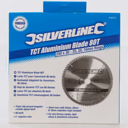 Silverline Tct Aluminium Blade 80t 250 x 30 - 25, 20, 16mm Rings - 20 456915 -  blade aluminium tct 80t 250 x 30 silverline 16mm rings 20 456915 saw