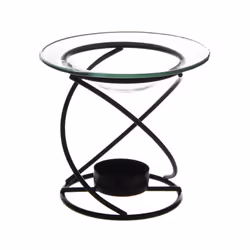 Thin Spiral Black Metal Oil & Wax Burner with Glass Dish