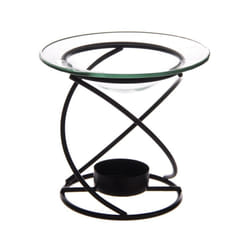 Thin Spiral Black Metal Oil & Wax Burner with Glass Dish