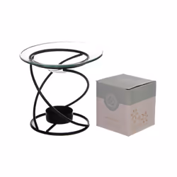 Thin Spiral Black Metal Oil & Wax Burner with Glass Dish