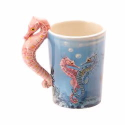 Novelty Sealife Design Seahorse Shaped Handle Ceramic Mug