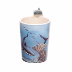 Novelty Sealife Design Shark Shaped Handle Ceramic Mug