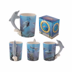 Ceramic Sealife Printed Mug with Dolphin Handle