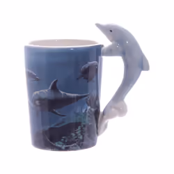 Ceramic Sealife Printed Mug with Dolphin Handle