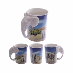 Ceramic Safari Printed Mug with Elephant Head Handle
