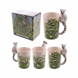 Novelty Ceramic Jungle Mug with Lemur Shaped Handle
