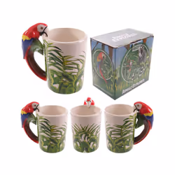 Novelty Ceramic Jungle Mug with Parrot Shaped Handle