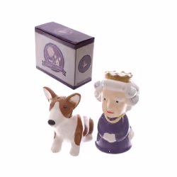 Novelty Collectable Queen and Corgi Ceramic Salt and Pepper Set