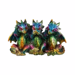 Hear No See No Speak No Metallic Rainbow Dragon Figurine