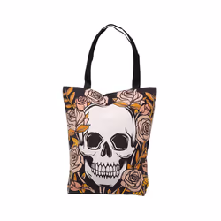 Handy Cotton Zip Up Shopping Bag - Skulls  and  Roses