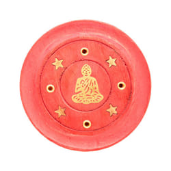 Decorative Round Buddha Wooden Red Incense Burner Ash Catcher