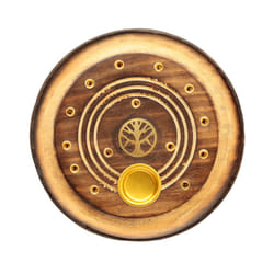 Decorative Round Tree of Life Wooden Incense Burner Ash Catcher