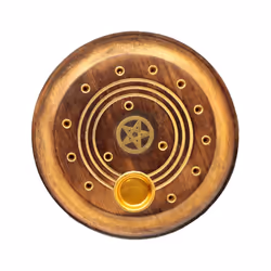 Decorative Round Pentagram Wooden Incense Burner Ash Catcher