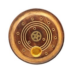 Decorative Round Pentagram Wooden Incense Burner Ash Catcher
