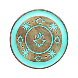 Decorative Round Painted Leaf Wooden Incense Burner Ash Catcher