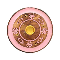 Decorative Round Painted Leaf Wooden Incense Burner Ash Catcher