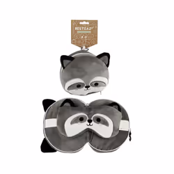 Raccoon Relaxeazzz Plush Round Travel Pillow & Eye Mask Set