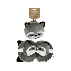 Raccoon Relaxeazzz Plush Round Travel Pillow & Eye Mask Set