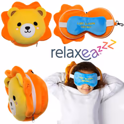 Lion Relaxeazzz Plush Round Travel Pillow & Eye Mask Set