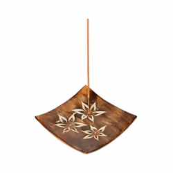 Mango Wood Square Carved Flowers Ashcatcher Incense Sticks Burner