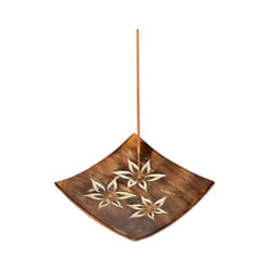 Mango Wood Square Carved Flowers Ashcatcher Incense Sticks Burner