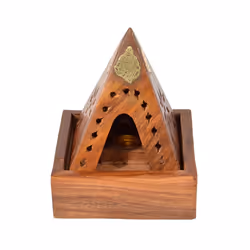 Sheesham Wood Pyramid Incense Cone Burner Box with Buddha & Fretwork