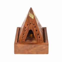 Sheesham Wood Pyramid Incense Cone Burner Box with Elephant