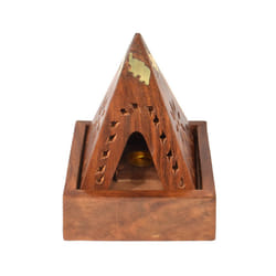 Sheesham Wood Pyramid Incense Cone Burner Box with Elephant