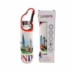 Reusable 500ml Glass Water Bottle with Protective Neoprene Sleeve - London Icons